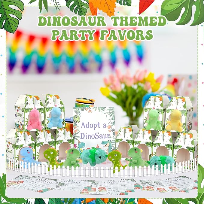 38 Pcs Adopt a Dinosaur Pet Party Favors Include 12 Mini Dinosaur Stuffed Animals 12 Foldable Boxes 12 Adopt Dinosaur Cards 1 Adopt Sign 1 Adopt Fence for Adopt a Pet Party (Plush)