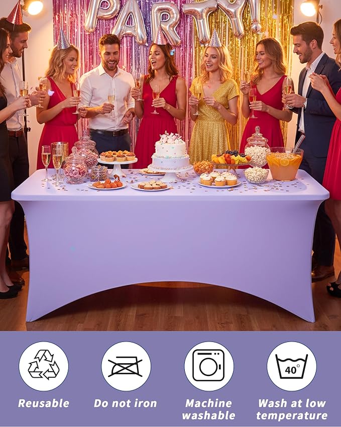 Fixwal Lavender Stretch Table Cloth Rectangle 2 Pack 6Ft, Spandex Fitted Table Covers Washable for Party, Trade Show, Banquet, Wedding, Buffet