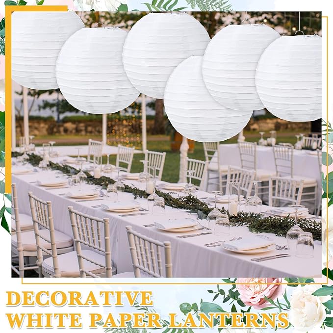 Treela 10 Pack White Chinese Japanese Paper Lanterns Decorative Hanging Round Paper Lantern Lamps for Wedding Birthday Party Decorations (14 Inch)