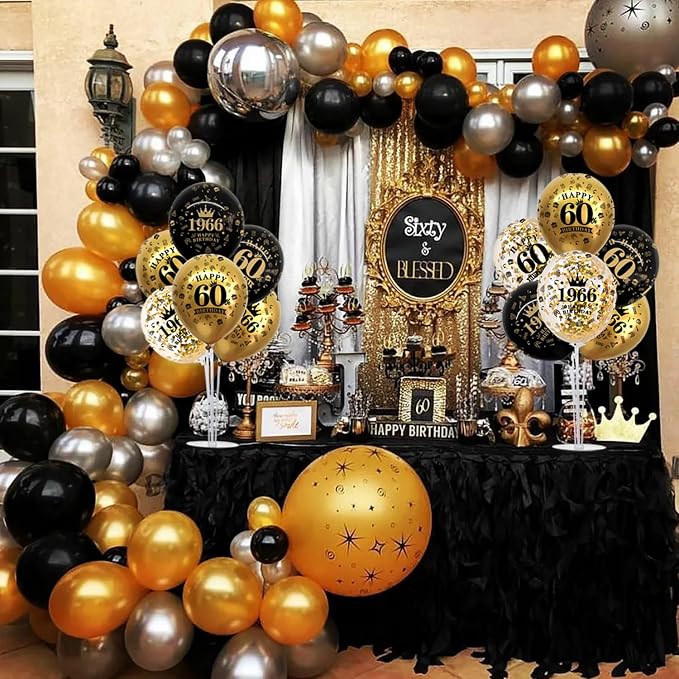 TONIFUL 4 Set 60th Birthday Decorations 1966 Balloon Centerpiece for Table,Black Gold Balloon Stand Kit,Perfect for celebrating born in 1966,Cheers to 60 Years Birthday for Men and Women
