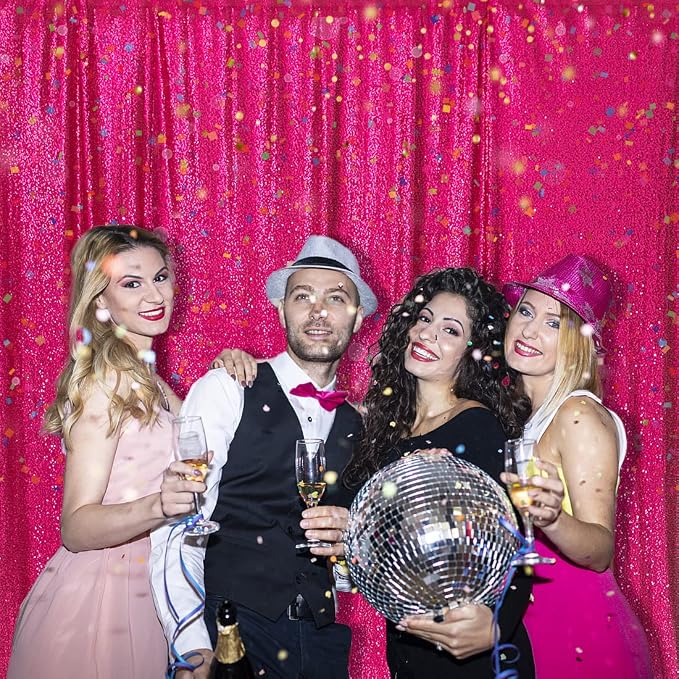 PartyDelight Hot Pink Sequin Backdrop 6x6ft 4 Inch Rod Pocket | Dense 3mm hot pink sequins on mesh backing with 4 inch rod pocket for full body photos ceremony arches party walls and stage