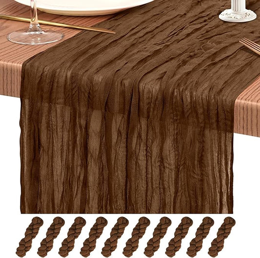 10 Pack Brown Cheesecloth Table Runner 10FT Boho Gauze Cheese Cloth Table Runners Romantic Rustic Sheer Table Decorations for Wedding Party Baby Shower Birthday Holiday Home