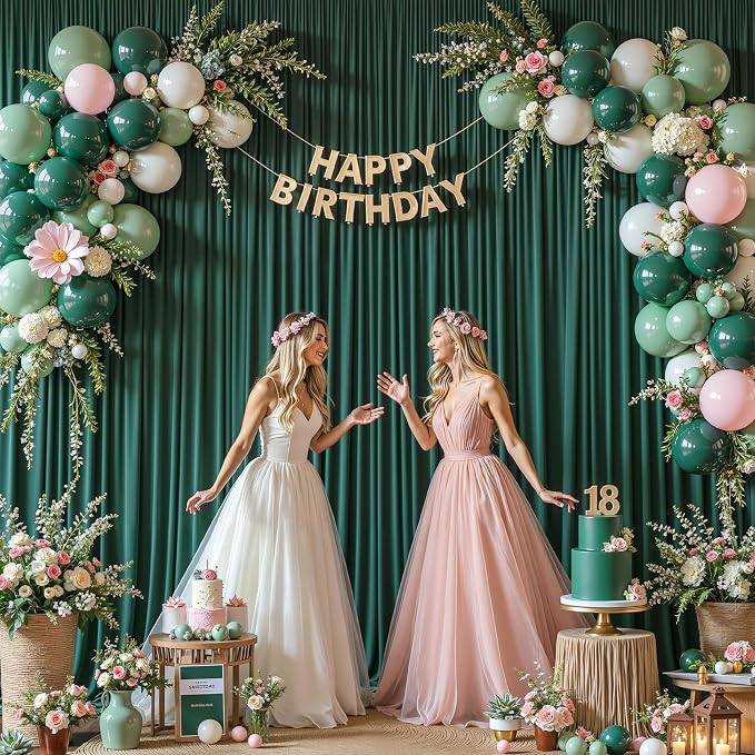 30ft x 15ft Hunter Green Backdrop Curtain Panels for Weddings - Wrinkle-Free Polyester Photo Drapes for Birthday Party, Photography Background, Stage Decor