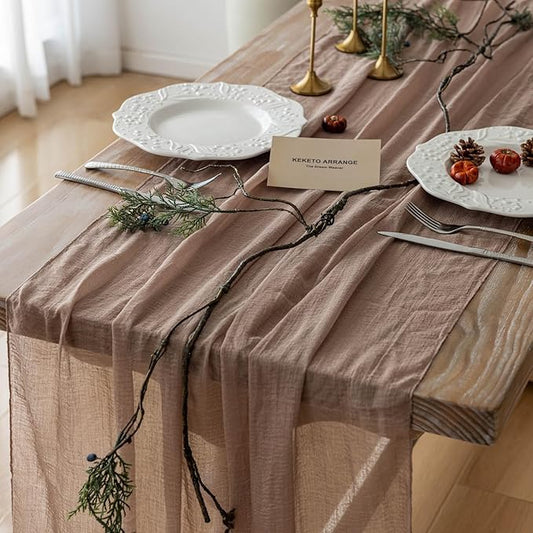 Keketoarrange Cheesecloth Table Runner Nude Gauze Rustic Boho Coffee Cheese Cloth 120 Inch 10 FT for Wedding Baby Shower Bridal Shower Birthday Party Long Sheer Summer Farmhouse Home Decorations