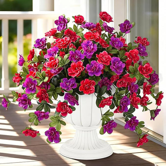 Dolicer Artificial Flowers for Outdoors, 2 Bundles UV Resistant Fake Red & Purple Artificial Outdoor Plants Look Real for Outside Front Faux Door Porch Patio Balcony Decor