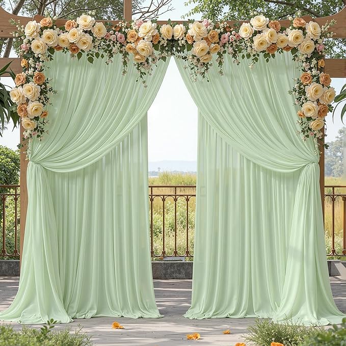 20ft x 10ft Sage Green Backdrop Curtains, Wrinkle-Free Sheer Chiffon Fabric Backdrop Drapes for Wedding Arch Party Ceremony Stage Photo Decoration