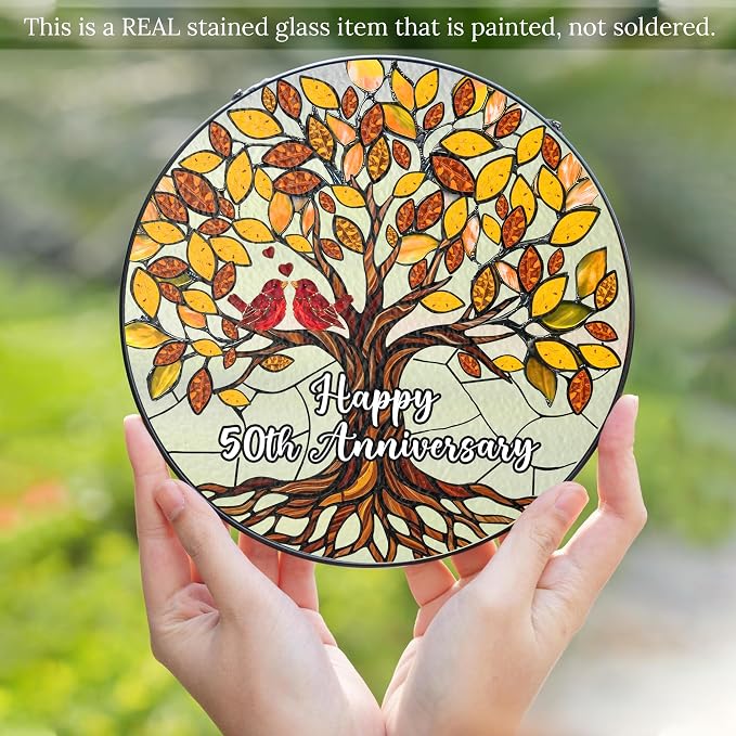 50th Wedding Anniversary Stained Glass Suncatcher, Golden Anniversary Wedding Gift, 50th Anniversary Marriage Gifts for Couples, Wife, Husband or Parents, 50 Year Marriage Celebration