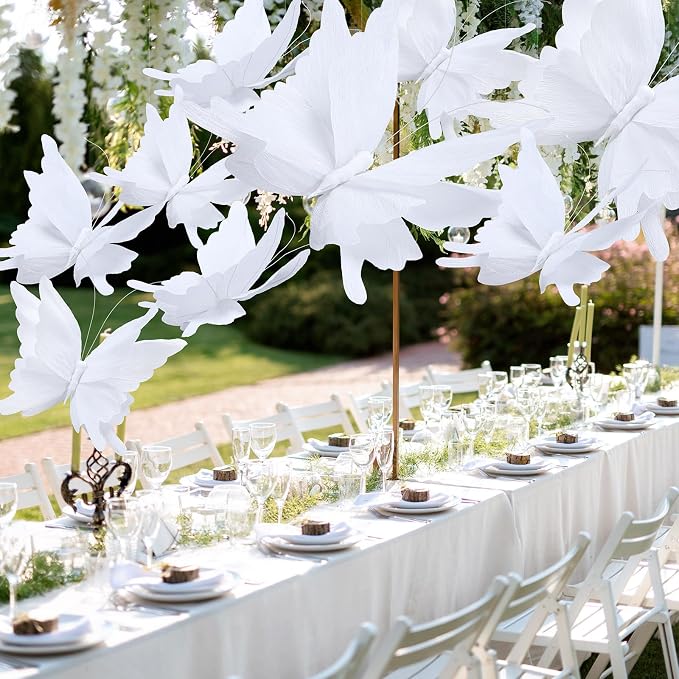 3 Pcs 3D Large Hanging Butterfly Decorations Large Butterfly Birthday Party Decorations 3D Crepe Paper Decoration for Wedding Party Birthday Baby Shower Garden(White,11inch,20 Inch)
