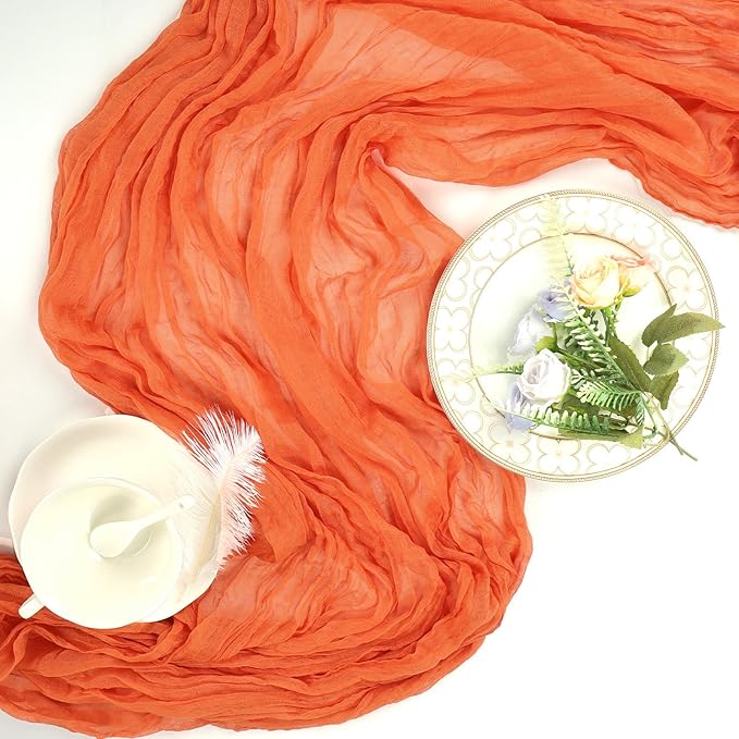8 Pack Orange Cheesecloth Table Runner 10ft Boho Gauze Fabric 120 Inch Cheese Cloth Table Runner Rustic Sheer for Spring Holiday Baby Shower Party Décor Home Wedding Decoration