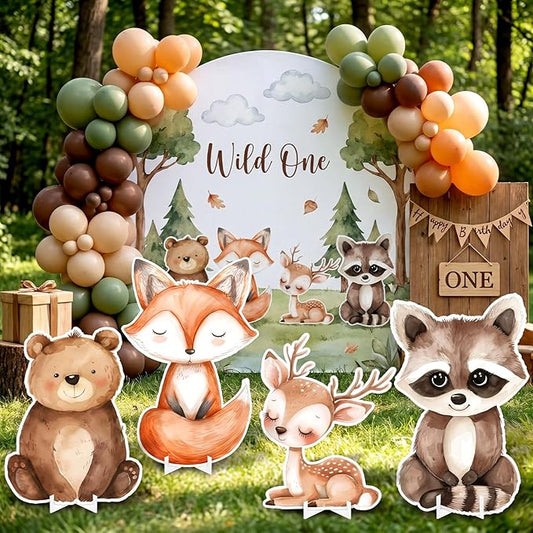 Honoson 4 Pcs Large 24" x 32" Woodland Animals Cardboard Cutouts, Cartoon Woodland Animals Yard Signs Decoration for Baby Shower Birthday Party Supplies Spring Themed Lawn Classroom Yard Decor