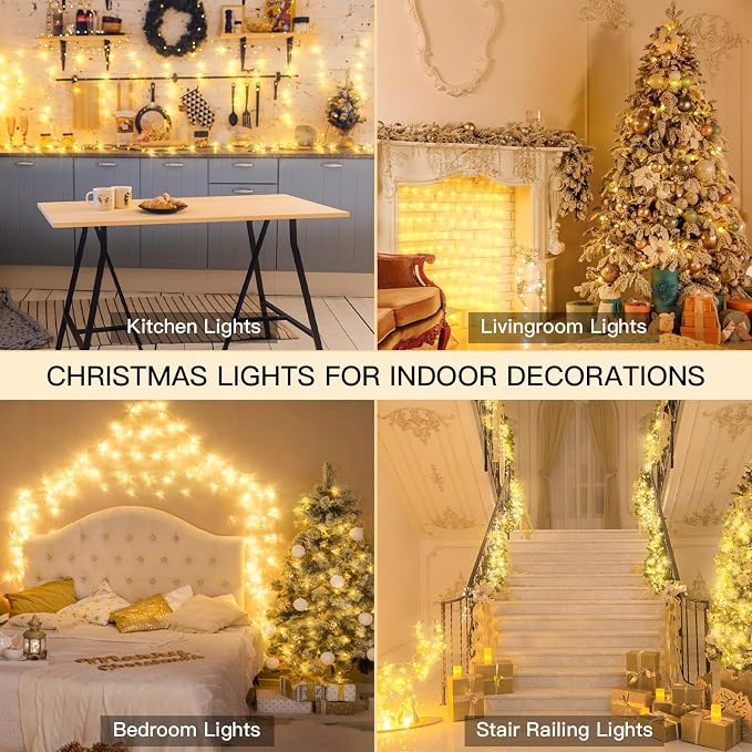 suddus Indoor String Lights with Remote, Warm White Christmas Lights Plug in with Timer, 33ft 100 LED Twinkle Fairy Lights for Bedroom Dorm Xmas Tree Wreath Wedding Garden Party Outdoor Decorations