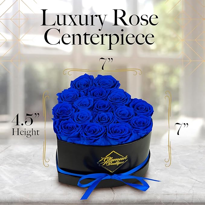 GLAMOUR BOUTIQUE 16 Flower Forever Heart Shape Box, Mothers Day Gift For Mom, Eternal Preserved Roses Gift for Her, Flowers bouquet, For Birthday, Anniversary, Girlfriend - Blue (Color-Treated)