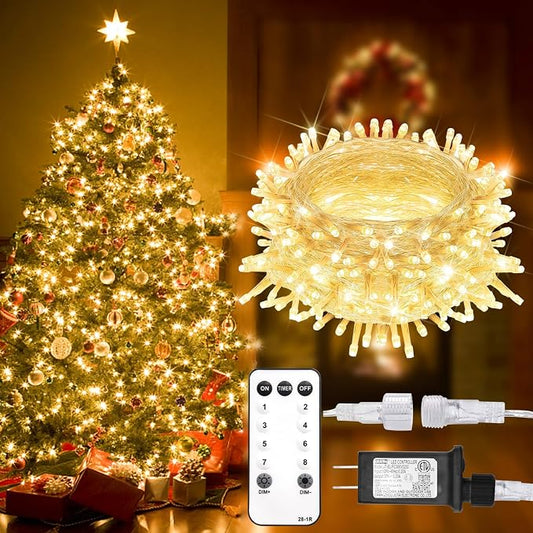 suddus 100 LED String Lights with Remote Control, 33ft Connectable Clear Wire Fairy Lights, 8 Modes & Timer Dimmable, Waterproof Plug in Twinkle Lights for Bedroom, Patio, Christmas Tree - Warm White