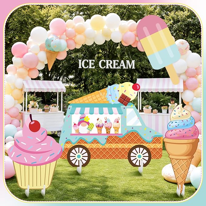4 Pcs Large Ice Cream Bar Decoration Cardboard Cutout 26.62 Inch Ice Cream Birthday Decoration Summer Sweet Shop Signs for Baby Shower Party Booth Props Cupcake Icepop Yard Signs Backdrops