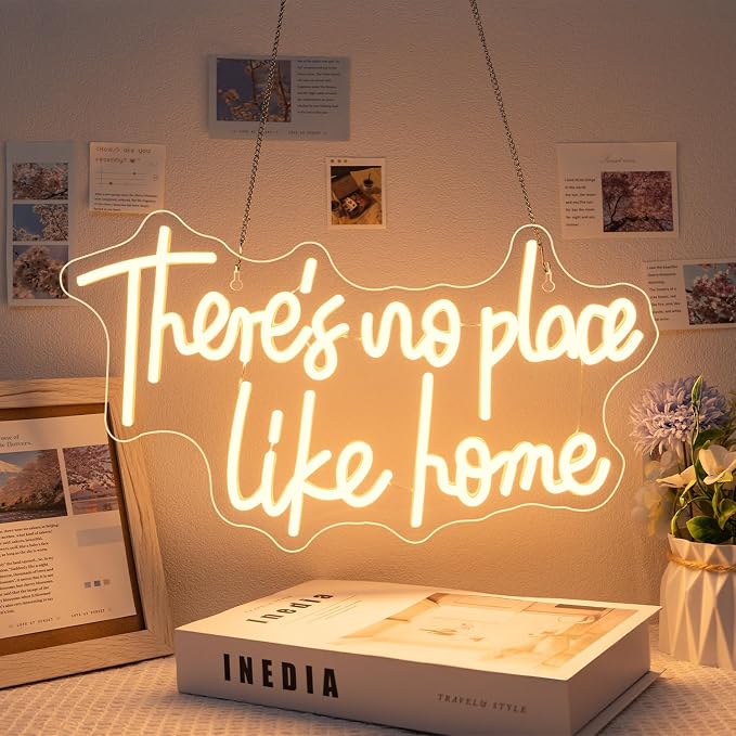 Lucunstar There‘s No Place Like Home Neon Sign For Room Warm White Led Sign USB Powered Neon Light for Wall Decor Light Up Signs for Wedding Party Bedroom Home Decor