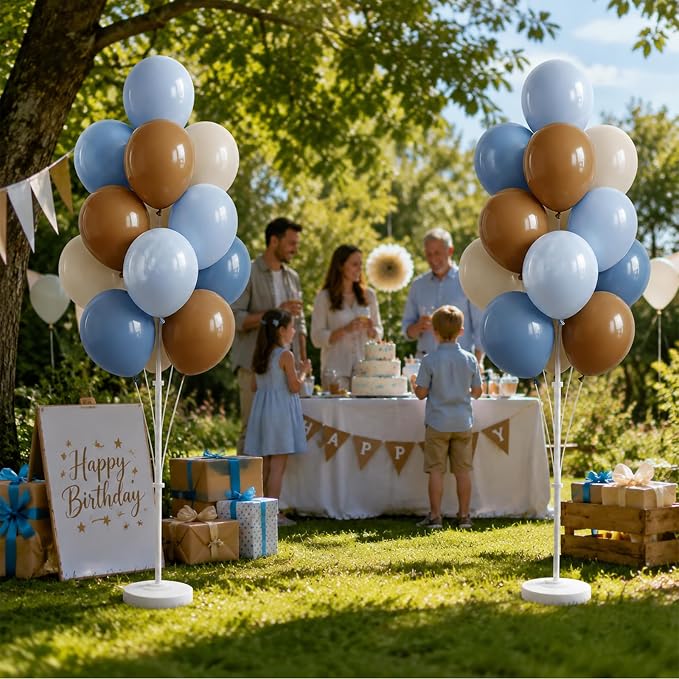 Balloon Column Stand Kit Set of 2 Included-Retro Ice Mist Macaron Balloon Sticks with Base&Pole,Backdrop Decoration for Metallic Chrome Wedding, Baby Shower,Birthday,Anniversary Party（denim brown）