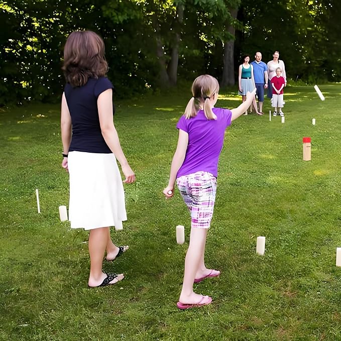 OLSA Kubb Outdoor Games Kubb Yard Games for Adults Family Viking Chess Lawn Game with Carrying Bag Giant Outdoor Toss Games for Backyard Beach Park Camping (Measuring Tape Included)