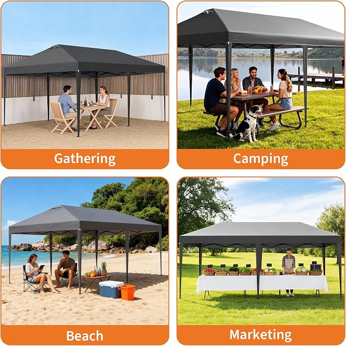 Garvee 10x20ft Pop Up Canopy Tent, Heavy Duty Outdoor Instant Gazebo Shelter, UV-Resistant Waterproof Canopy with Wheeled Bag, Adjustable Height, for Patio, Beach, Garden, Events, Parties