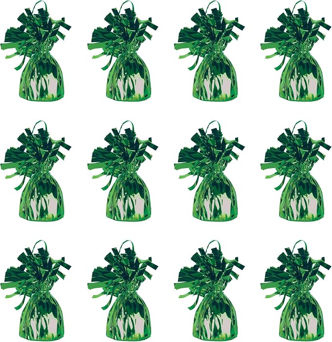 Beistle Metallic Wrapped Balloon Weight – 12 Pack, Green Balloon Centerpiece Bouquet Holders, Party Decoration Accessories for St. Patrick’s Day, Christmas, Spring Celebrations, Garden Parties, 6 Oz