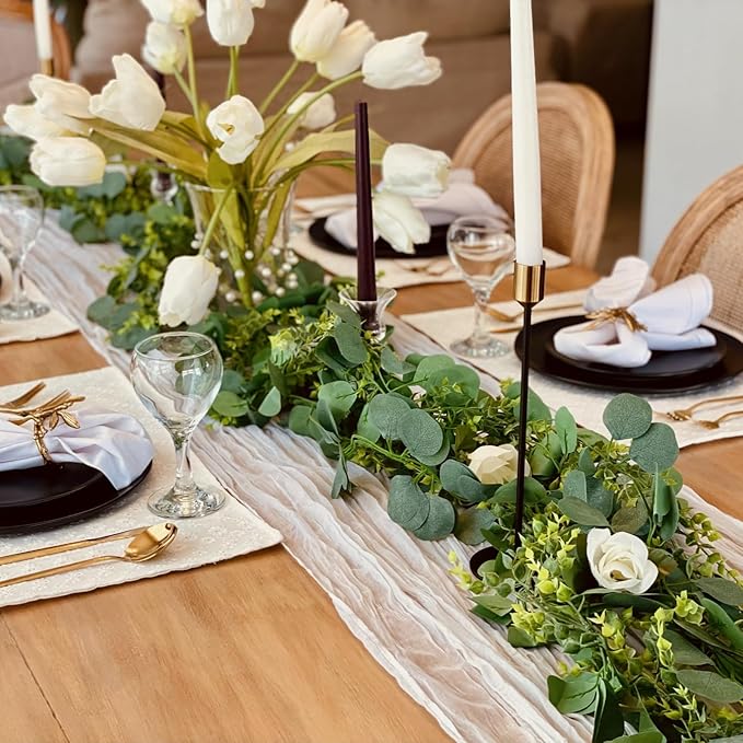 CQURE 6Pcs Eucalyptus Garland,Artificial Eucalyptus Leaves Table Greenery Garland Wreath Vines for Wedding Party Table Bedroom Wall Decor