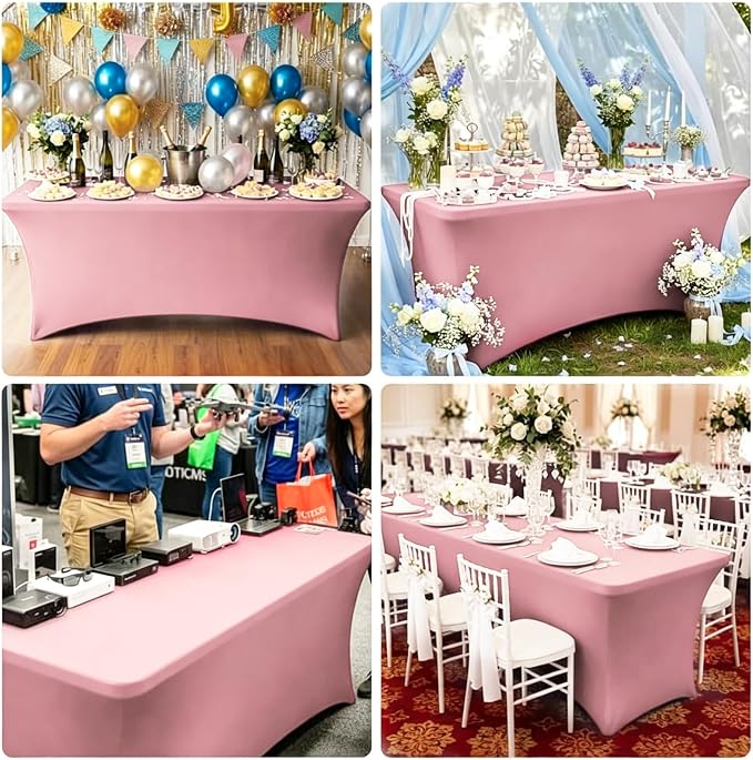 8ft Stretch Spandex Table Cover for Standard Folding Tables[6 Packs, Pink]