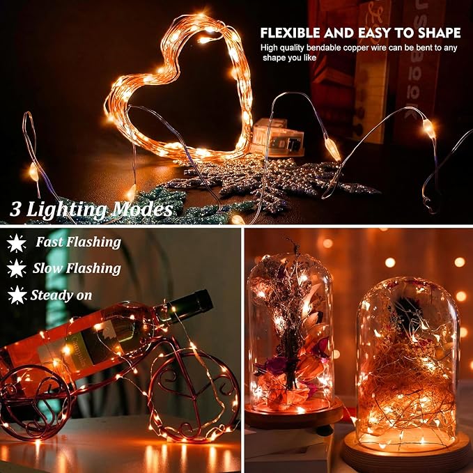 AIKEI 24 Pack LED Fairy Lights Battery Operated, Orange Thanksgiving Mini String Lights Waterproof 7ft 20 Led Firefly Starry Lights Modes for Hallowen Party Bedroom Garden Christmas Decoration