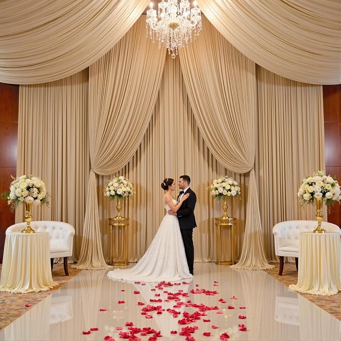 30ftx15ft Champagne Backdrop Curtains for Parties, Wrinkle Free Polyester Photo Backdrop Drapes 6 Panels 15 ft Long Back Drop Cloth for Wedding Birthday Photography Background Party