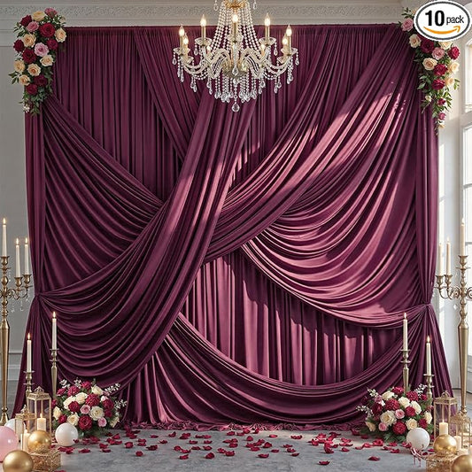 50ft×12ft Burgundy Backdrop Curtains for Wedding Parties, 10 Panels Wrinkle Free Polyester Photo Backdrop Drapes Back Drop Cloth for Birthday Photography Background