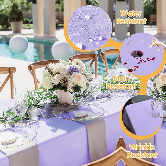 BRILLMAX 4 Pack Lavender Tablecloths 90 x 132 Inch for 6ft Rectangle Tables - 150 GSM Polyester Fabric, Floor Length Drop, Water, Stain & Wrinkle Resistant Cloth Cover for Wedding Reception Banquet