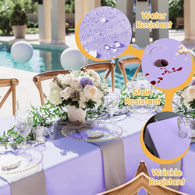 BRILLMAX 10 Pack Lavender Tablecloths 70 x 120 Inch for 6ft & 8ft Rectangle Tables - 150 GSM Polyester Fabric, Universal Fit, Water, Stain & Wrinkle Resistant Cloth Cover for Wedding Banquet Dining