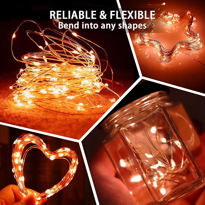 50 Pack Orange Fairy Lights 7Ft 20 LED Twinkle String Lights 3 Modes Battery Operated Waterproof Firefly Starry for Mason Jar Party Wedding Christmas Valentines Day Table Centerpieces