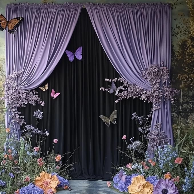 10ftx14ft Black Backdrop Curtains for Wedding-Wrinkle Free Backdrops Curtain Drapes Fabric Decorations Photo Back Drop Cloth for Baby Shower Photography Stage Reception 2Panels 14ft(H) x 5ft(W)