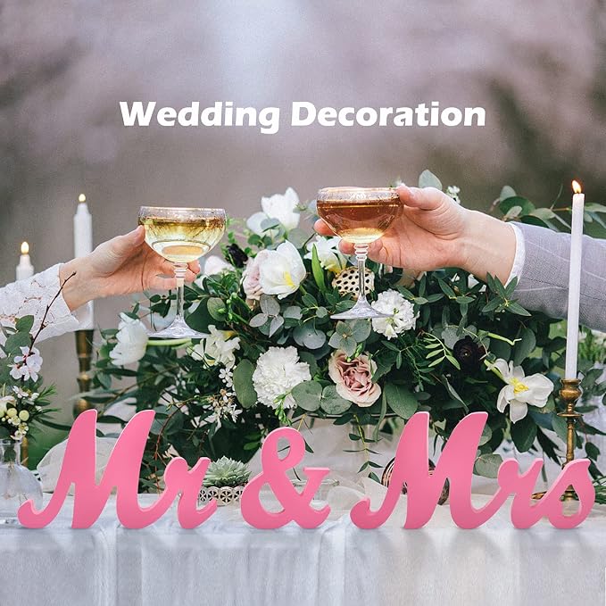 Mr Mrs Sign for Wedding Table, Mr and Mrs Wooden Letters, Mr. & Mrs. Party Decoration Items(Pink)