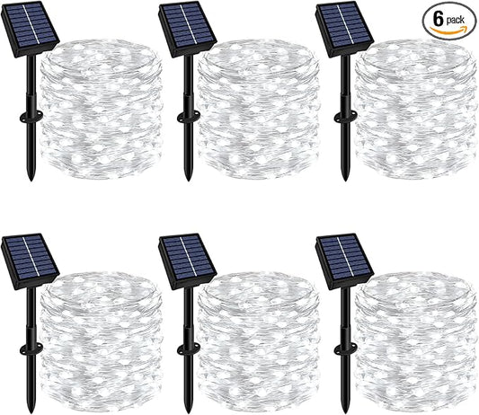 Solar String Lights Outdoor Waterproof 6 Pack Total 198ft 600LED 8 Modes Twinkle Lights Solar Fairy Lights for Patio, Garden Yard Party Tree Christmas Halloween Decoration, White