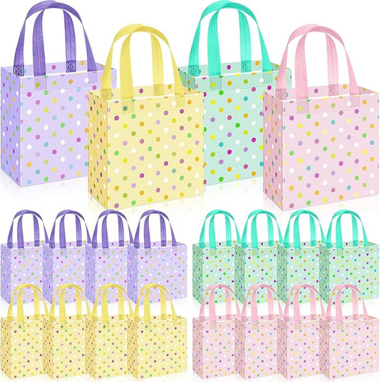 Wesnoy 36 Pcs Pastel Non Woven Gift Bags Bulk with Handles, Polka Dot Goodie Bags Colorful Rainbow Party Favor for Birthday, Baby Shower, Wedding, Shoppings