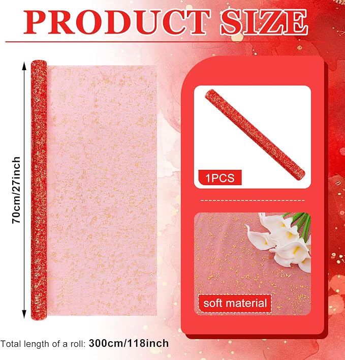 BINBE 1PCS Red Table Runner 10Ft Sheer Chiffon Fabric Cheesecloth Sequin Glitter Table Runner for Wedding Birthday Party Decor