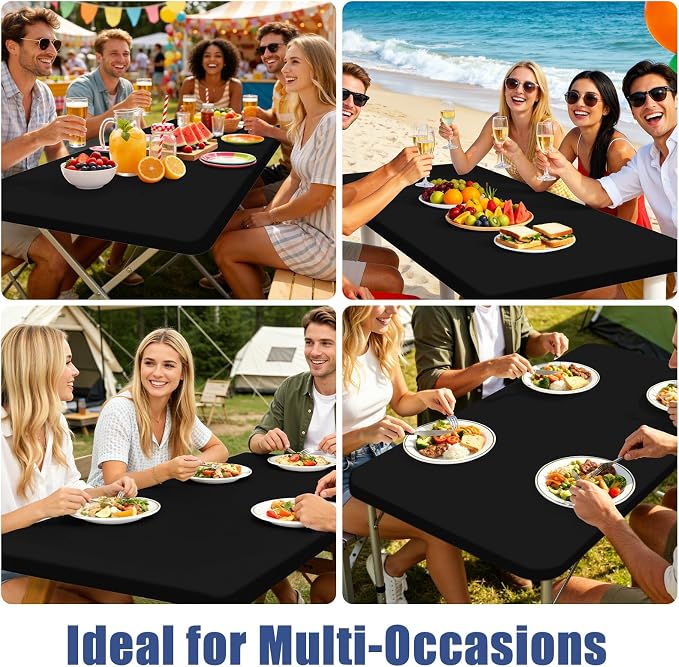 Moosfor Spandex 4 Foot Rectangle Table Cloth 4 Pack, Elastic Fitted Tablecloths for Picnic, Stretch Washable Patio Table Cover for Outdoor, Camping, Banquet and Parties (Black, 30"x48")