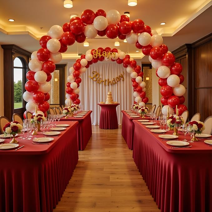 2 Pack Burgundy Spandex Table Clothes for 8 Foot Rectangle Tables, Wrinkle Free Fitted Table Cover 8ft Maroon Stretch Tablecloths with Skirt for Parties Weddings Birthday Banquet Baby Shower