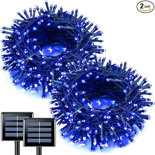 JMEXSUSS 2 Pack Solar String Lights Outdoor Waterproof, Total 66 FT 200 LED Solar Christmas Lights Outdoor, Twinkle Light for Christmas Tree Outside Garden Yard Xmas Decor, Blue
