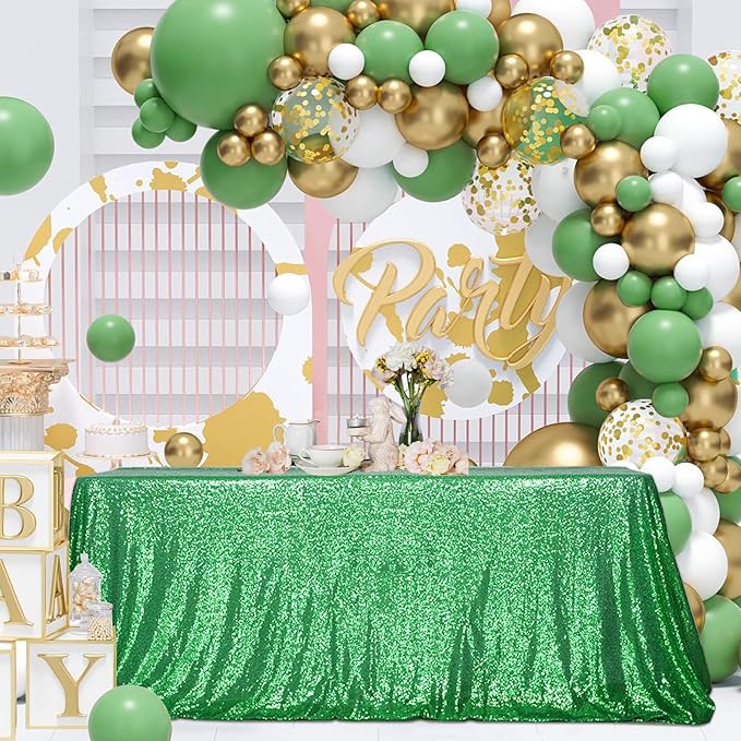 PartyDelight Green Sequin Tablecloth 60x102 Inch Rectangle Table Cloth Glitter for Party Baby Shower Christmas Decorations