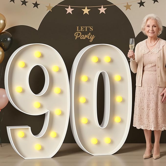 Mixifox 90 Light up Numbers 4 Feet Tall, 90 Marquee Numbers for Party, 90th Birthday Decorations for Women Men, Big 90 Sign with Light for Anniversary, Birthday Backdrop Decor
