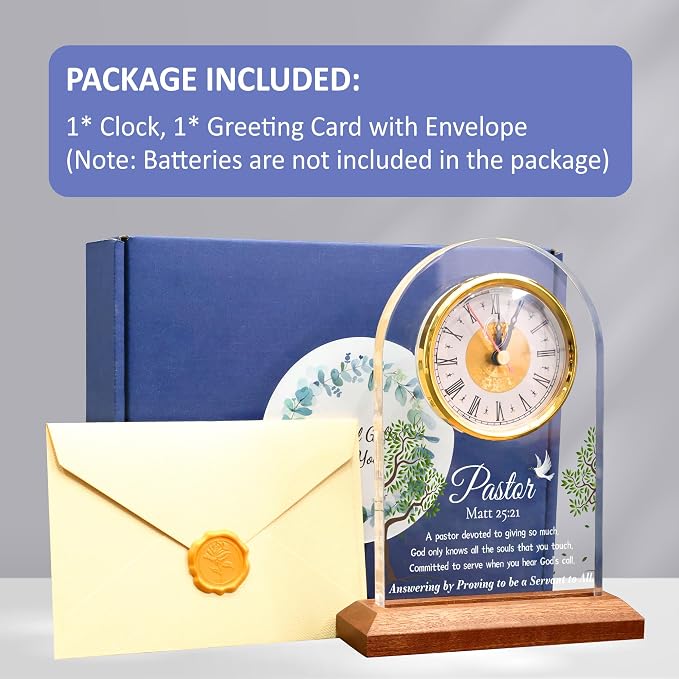 OkiyiD Pastor Appreciation Gifts, Pastor Gifts for Men Women, Light Up Quartz Clock with LED Wooden Base for Pastor Home Office Decor, Lighting Desk Table Clock,Thank You Presents for Pastor Preacher