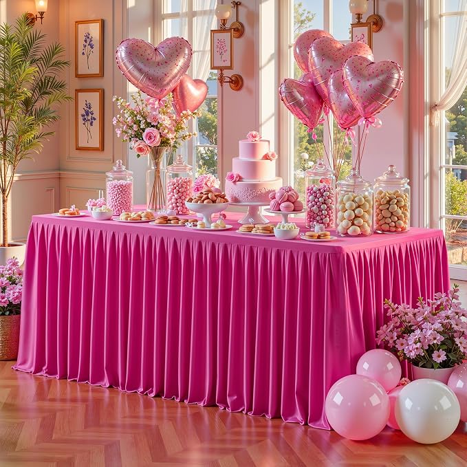 Wish Care 6 Pack Hot Pink Rectangle Table Clothes for 6 Foot Tables, Polyester Fitted Tablecloths 6ft Stretch Table Cover for Wedding, Birthday, Parties, Trade Show, Craft Show