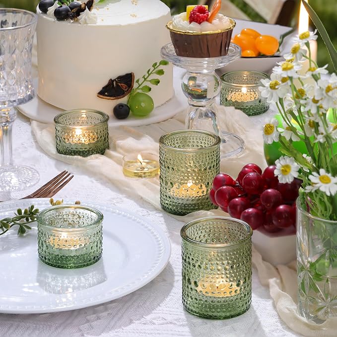 30 Pack Green Votive Candle Holders, Glass Tealight Holders for Wedding Table Centerpiece, Baby Shower, Birthday Party, Summer & Everyday Home Decor