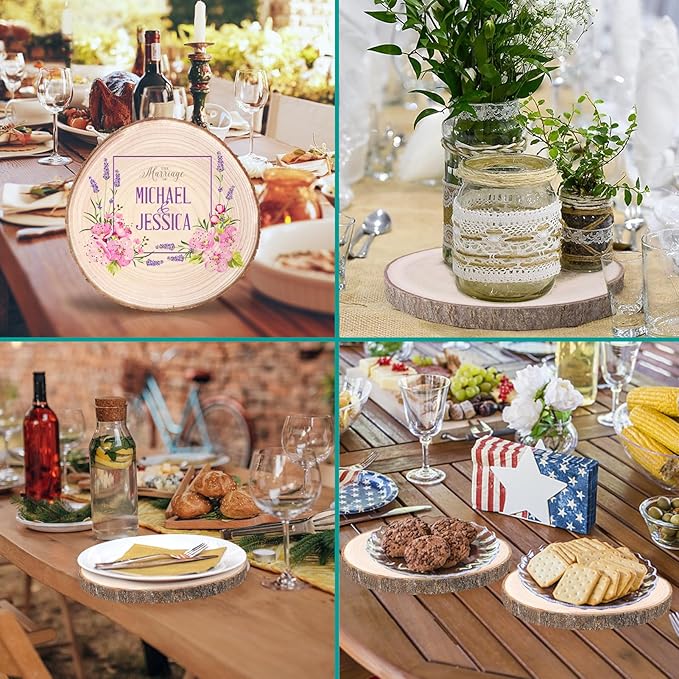 Adrattnay 8pcs Wood Slices for Centerpieces 10-12 Inches, Round Paulownia Wood Circles for Centrepiece, Rustic Wedding, Baby Shower, Party, Home Decoration and DIY Crafts