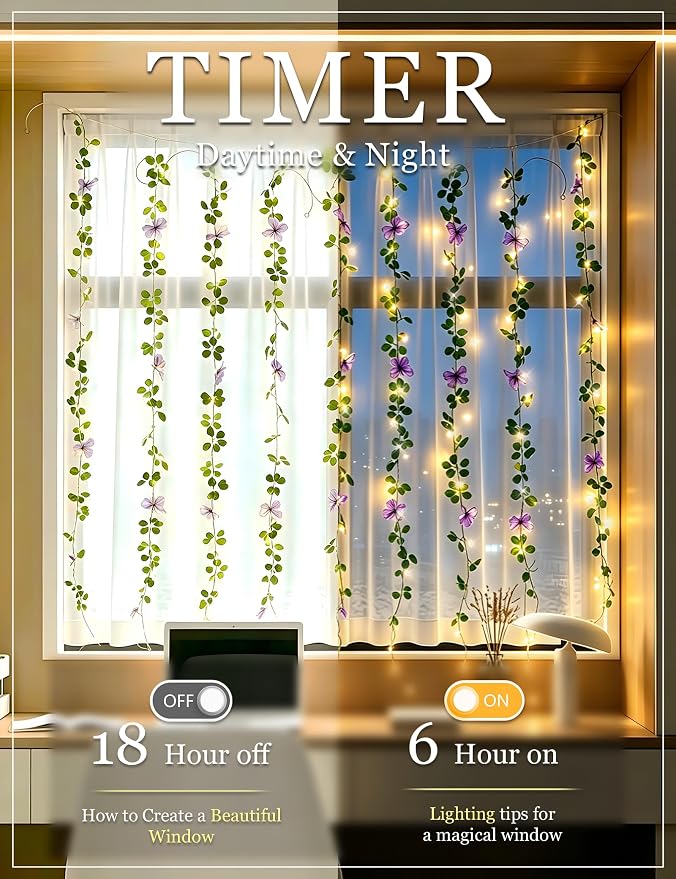 suddus Vine with Lights, Vine Lights with Butterfly for Wall,Bedroom, Dorm, Wedding, Party, Indoor Decor