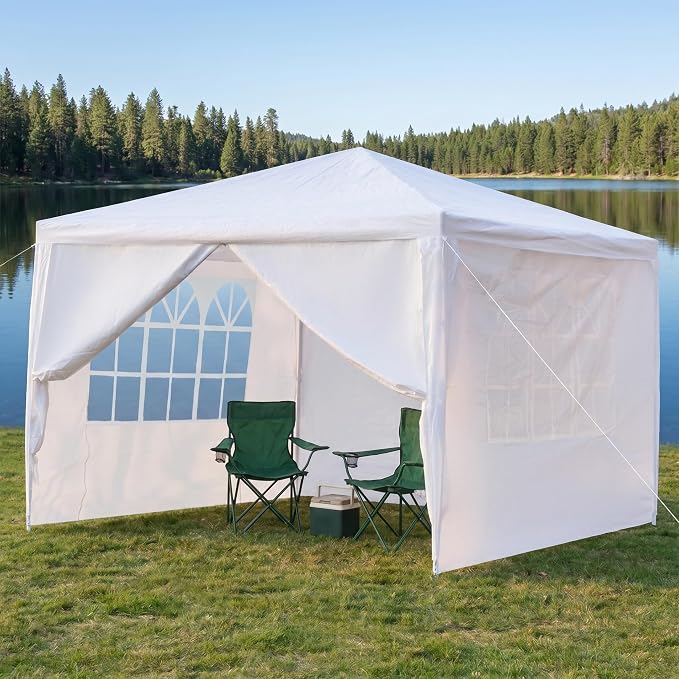 10x10 Canopy Tent, Heavy Duty Portable Outdoor Tent with 4 Removable Sidewalls, Waterproof Party, Wedding, Camping & Backyard Shelter, White