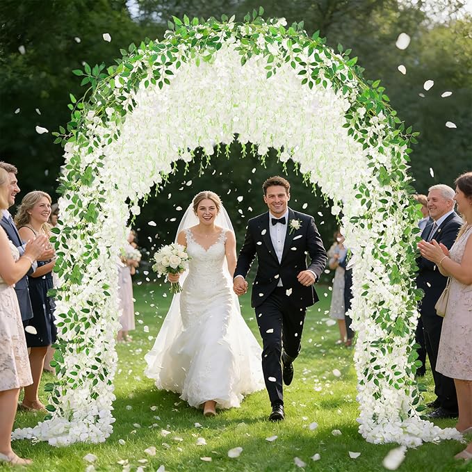 300 Branches Wisteria Hanging Flowers,20Pcs Total 120ft White Wisteria Artificial Flowers Garland Vine Silk Hanging Flowers for Wedding Party Arch Ceremony Garden Home Backdrop Decor