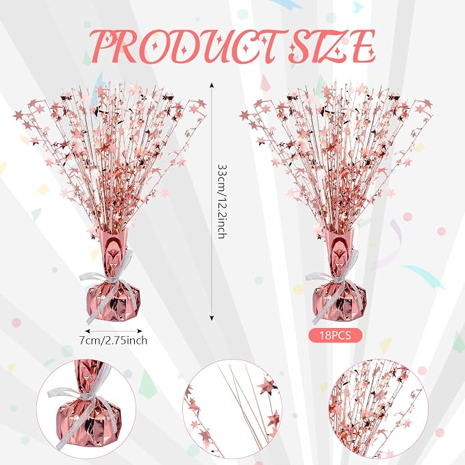 Crowye 18 Pcs Foil Spray Centerpiece Table Decoration Party Star Burst Metallic Graduation Table Centerpieces for Spring Party Birthday Season Wedding Holiday(Rose Gold)