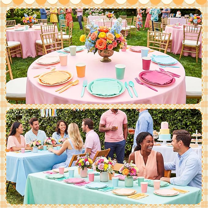 Zhehao 350 Pcs Candy Colors Party Supplies Serve 50 Colorful Pastel Disposable Tableware Kit with Plates, Cups, Napkins, Cutlery for Baby Shower, Birthday, Wedding